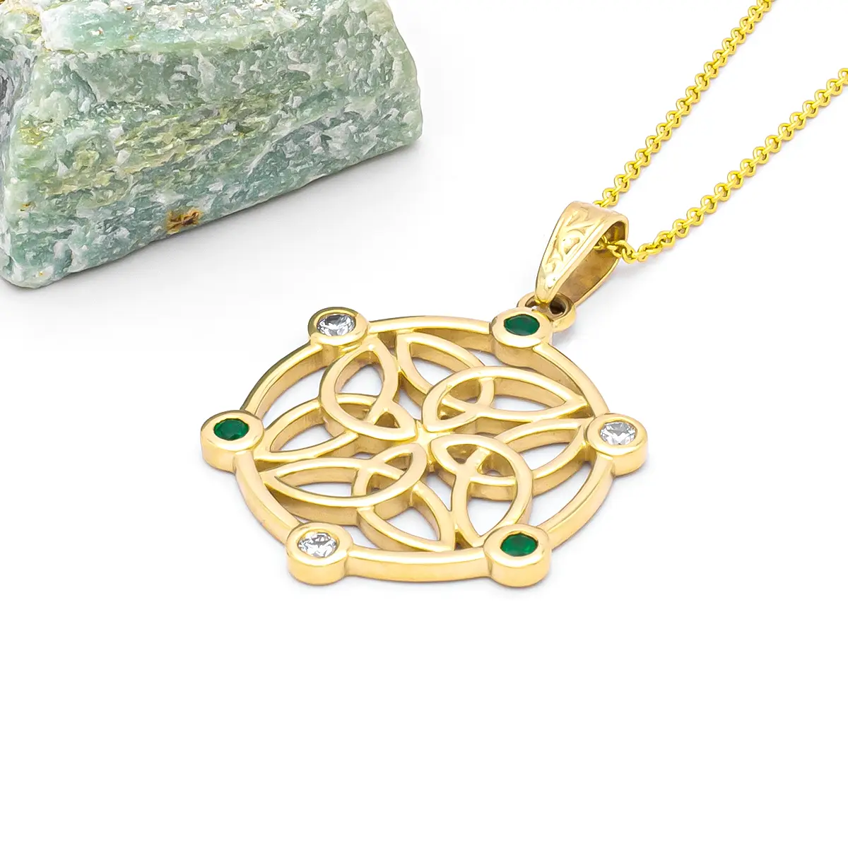 Emerald and Diamond Celtic Gold Pendant