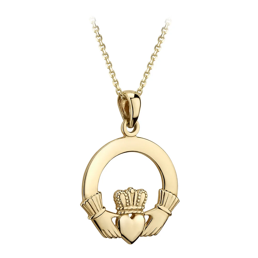 9k Gold Large Irish Claddagh Pendant Photo 1 