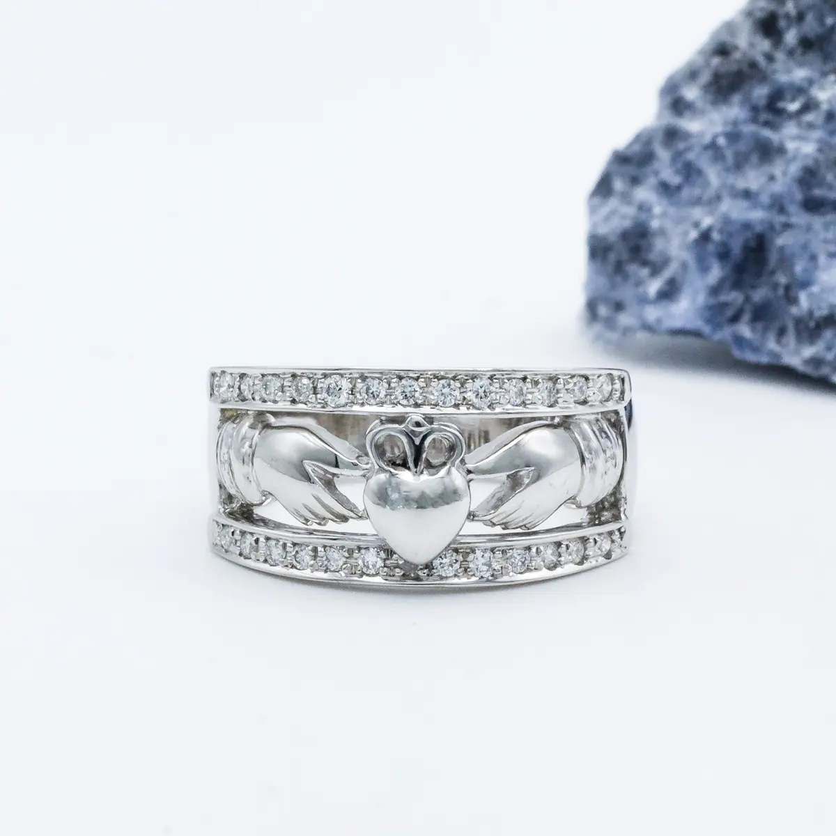 Product Review White Gold Wide Band Claddagh Ring with Diamonds