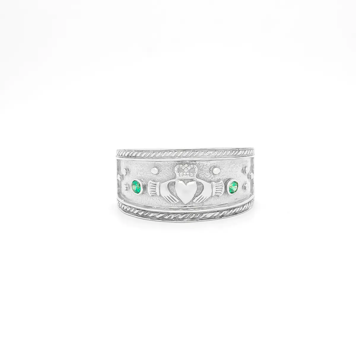 Mens Claddagh Band with Green Cubic Zirconia Stones Photo 5 