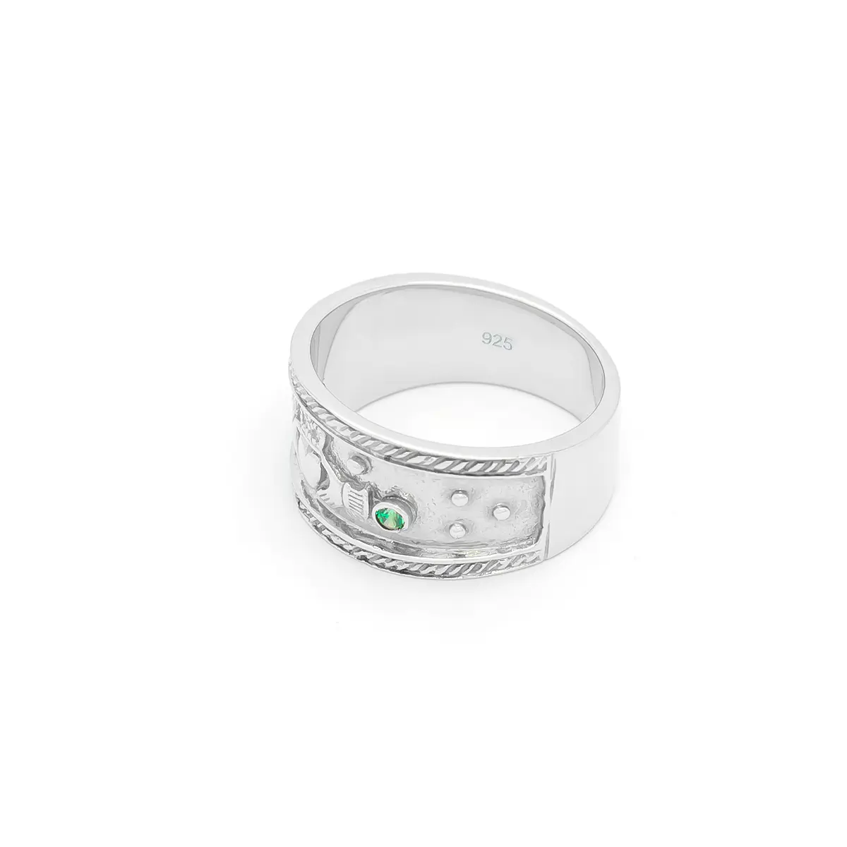 Mens Claddagh Band with Green Cubic Zirconia Stones Photo 3 