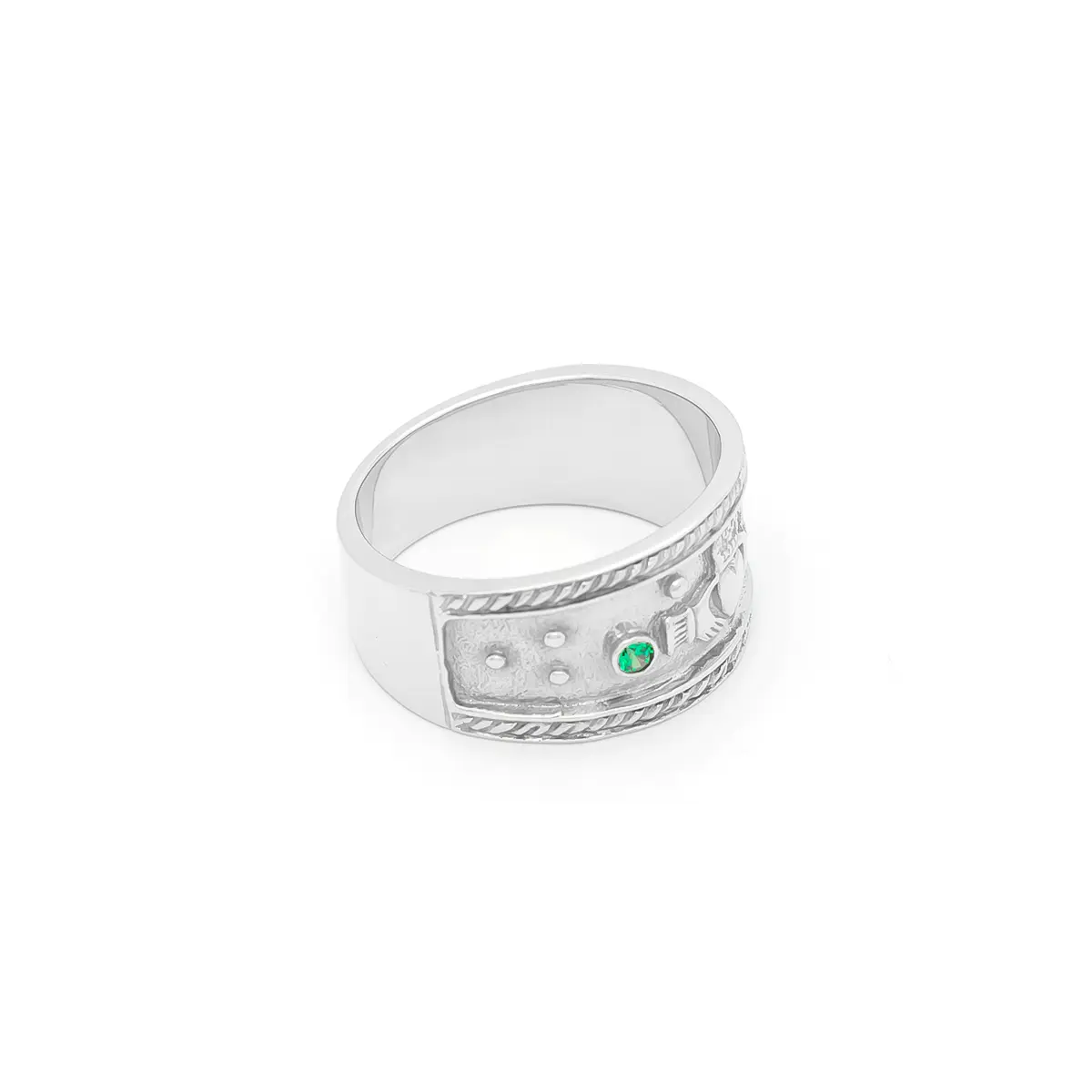 Mens Claddagh Band with Green Cubic Zirconia Stones Photo 4 