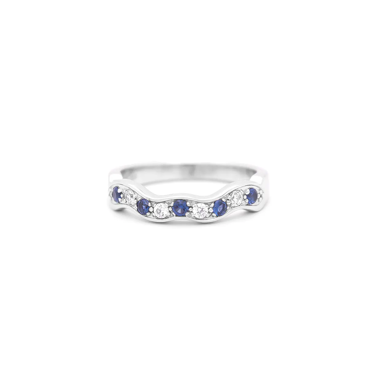 White Gold Sapphire and Diamond Wedding Band Photo 2 