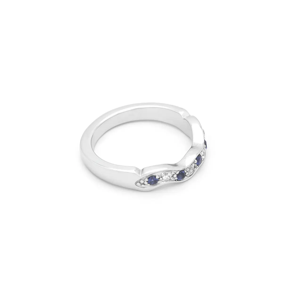 White Gold Sapphire and Diamond Wedding Band Photo 3 