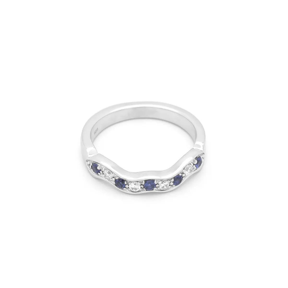 White Gold Sapphire and Diamond Wedding Band Photo 5 