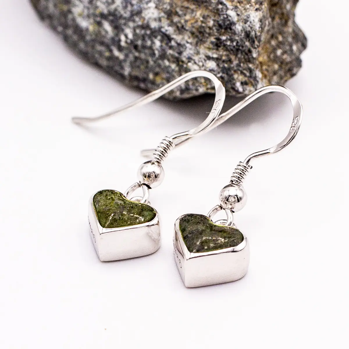 Silver Connemara Marble Heart Drop Earrings