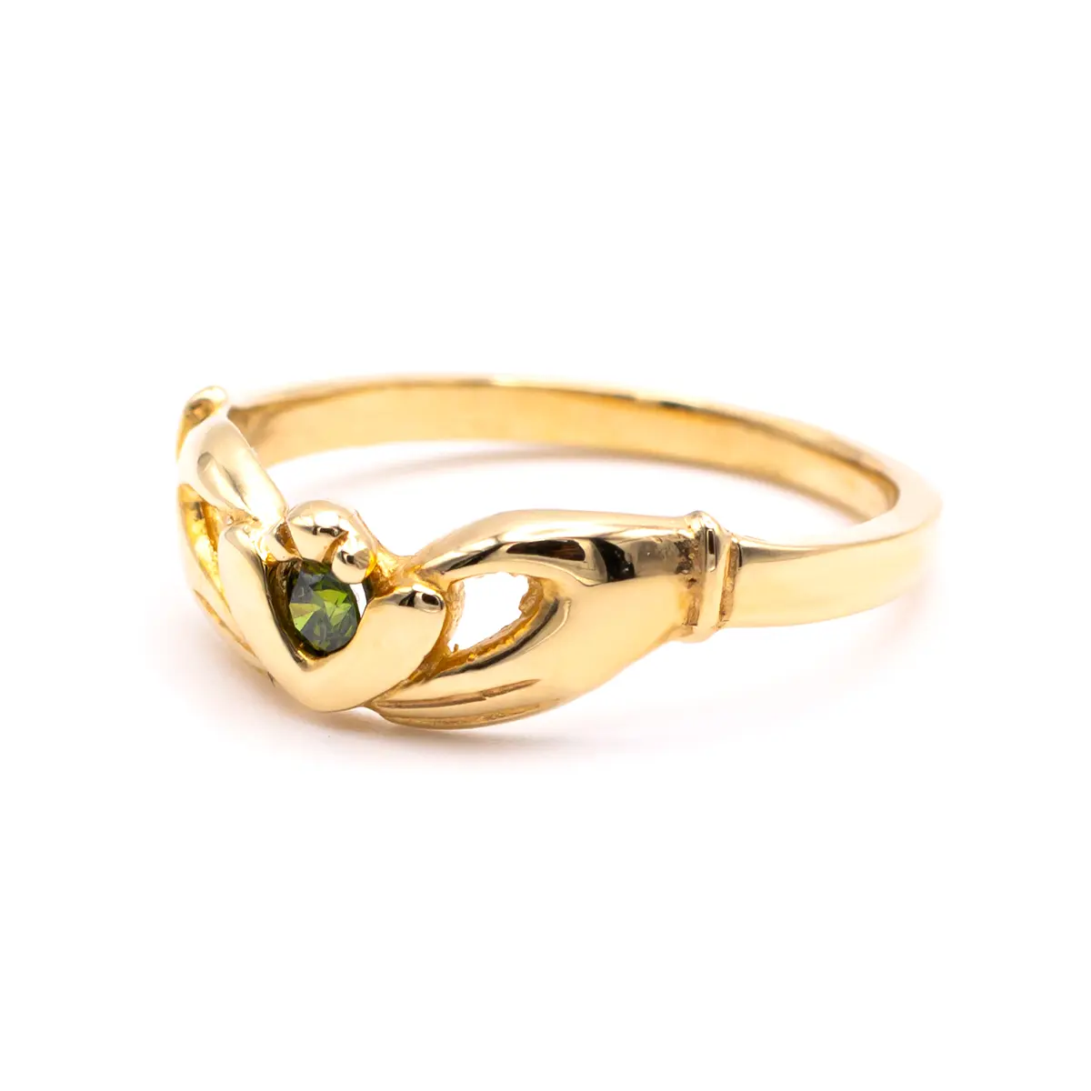 14k Gold Claddagh Ring with Colored Green Diamond...