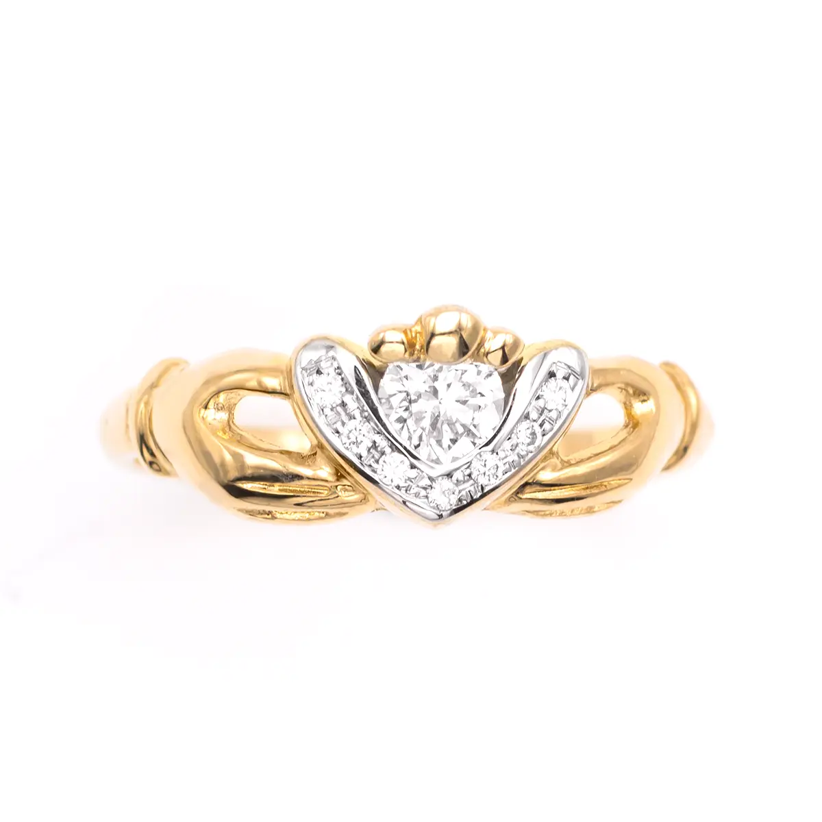 Ladies 14k Gold Claddagh Ring with Diamonds