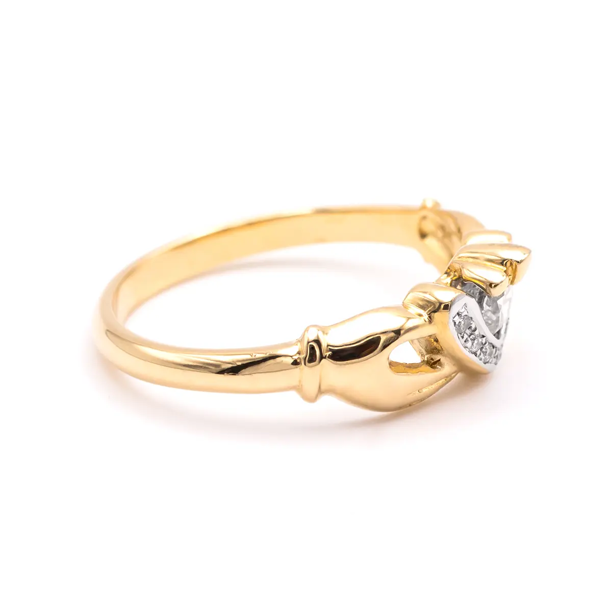 Ladies 14k Gold Claddagh Ring with Diamonds