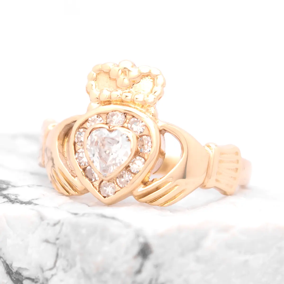 Ladies Diamond Heart Irish Claddagh Ring