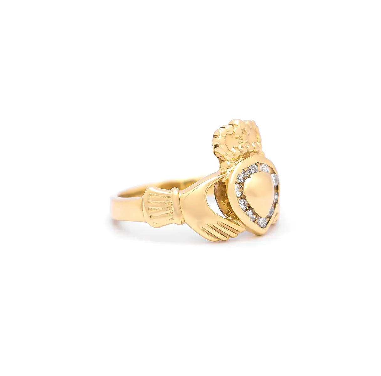 Ladies Gold and Diamond Irish Claddagh Ring Photo 3 