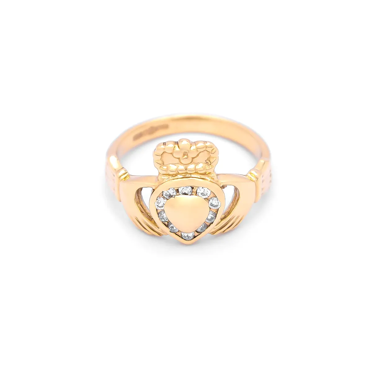 Ladies Gold and Diamond Irish Claddagh Ring Photo 4 