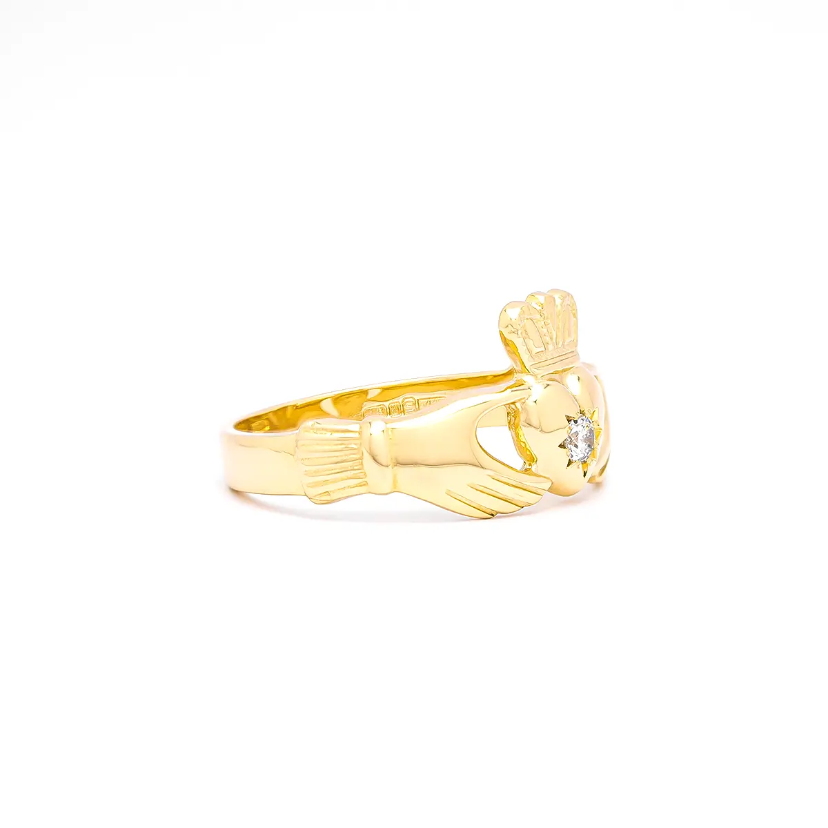 Ladies Gold Diamond Claddagh Ring