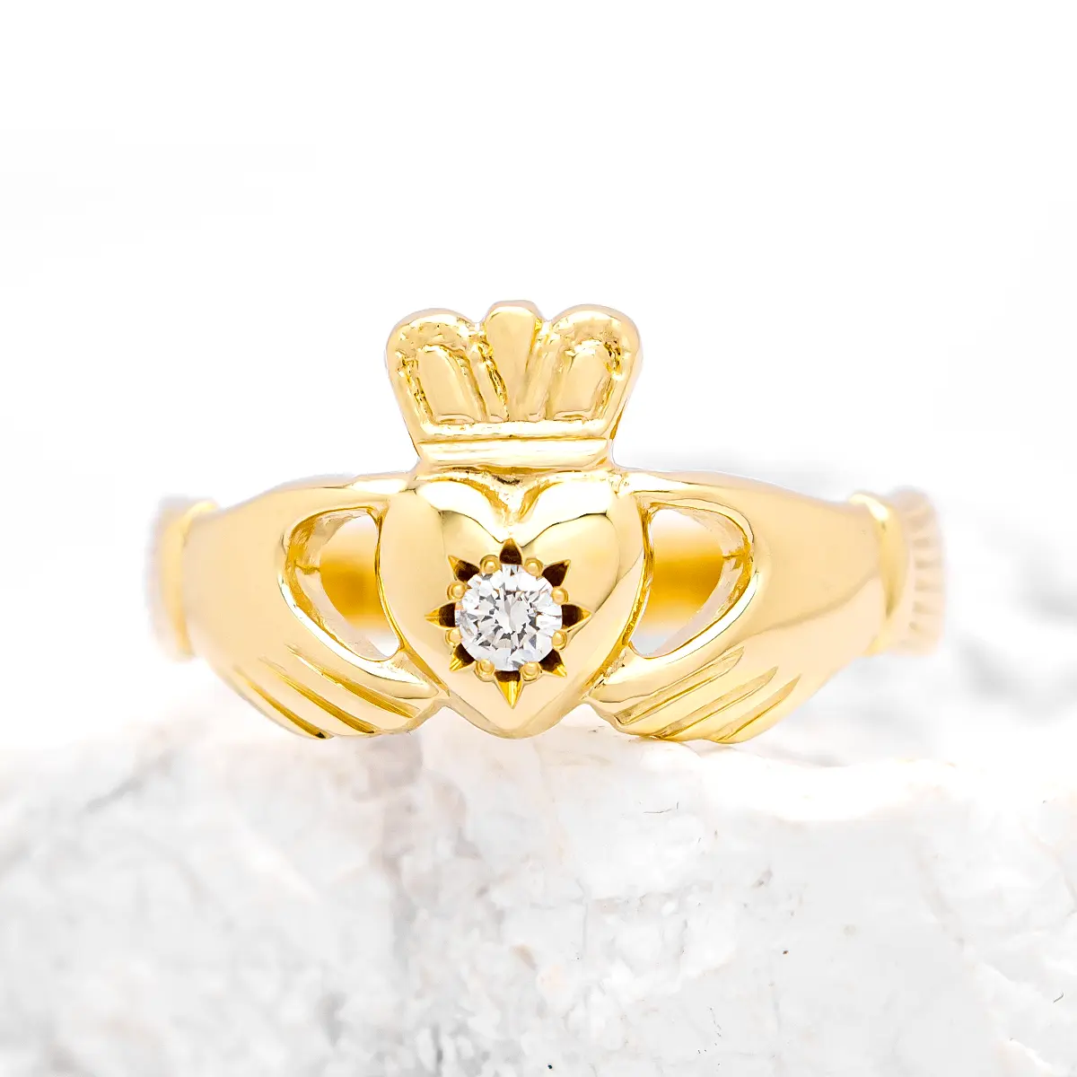 Ladies Gold Diamond Claddagh Ring