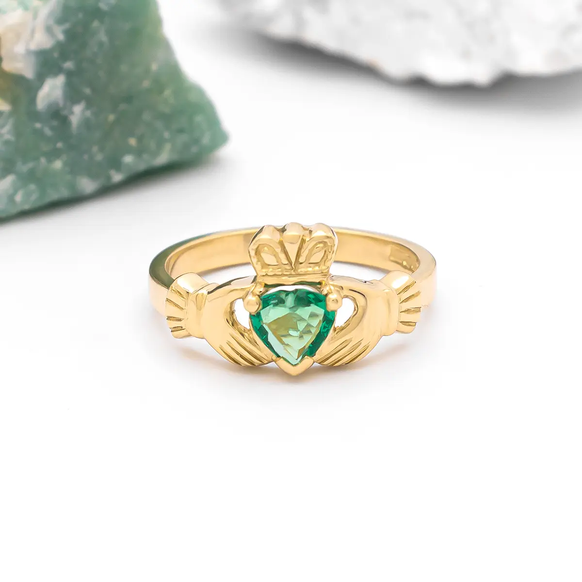 14k Gold Claddagh Ring With Emerald Heart...