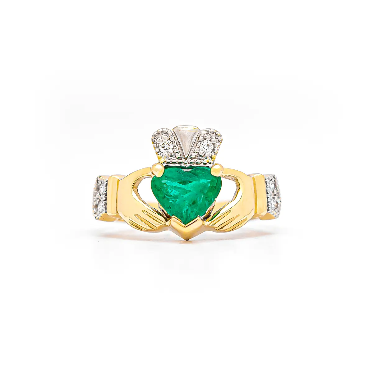 Emerald and Diamond Irish Claddagh Ring