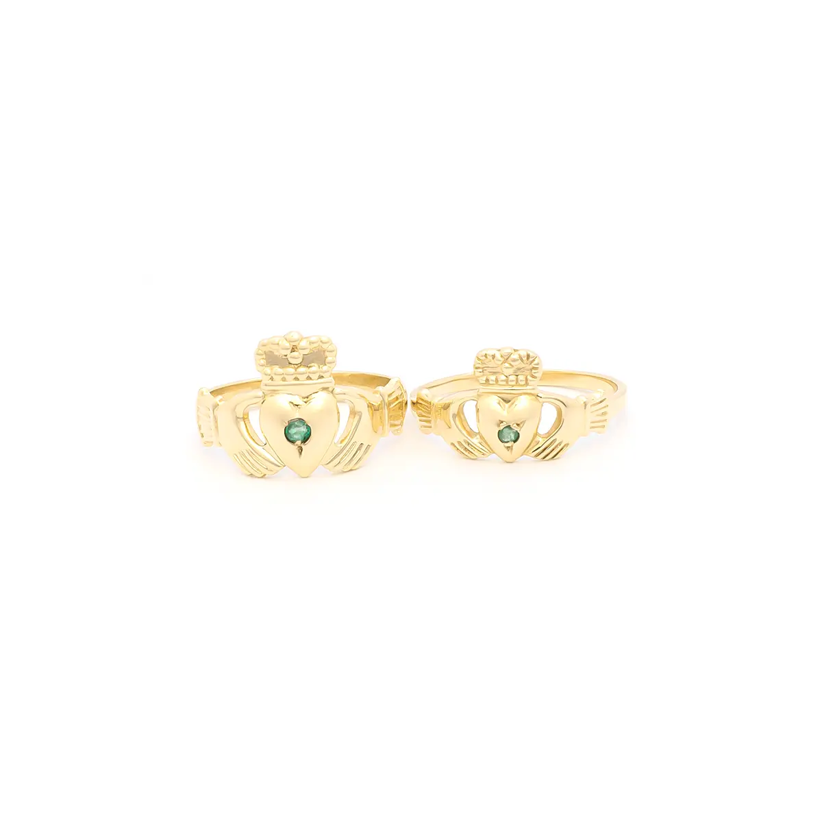 Ladies and Gents Gold Emerald Claddagh Ring Set Photo 4 