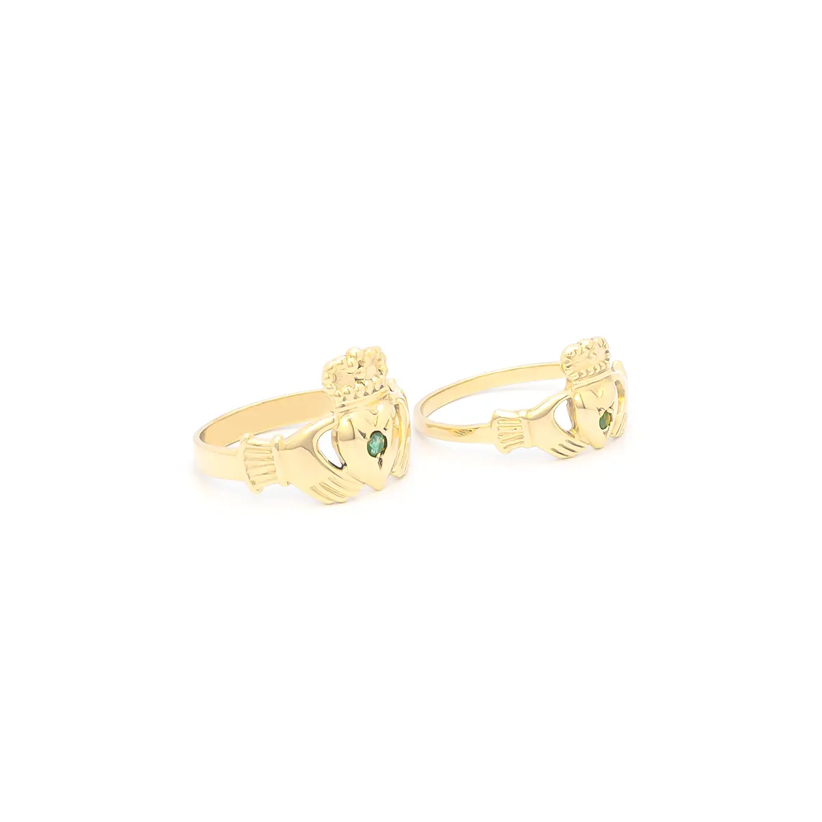 Ladies and Gents Gold Emerald Claddagh Ring Set Photo 3 