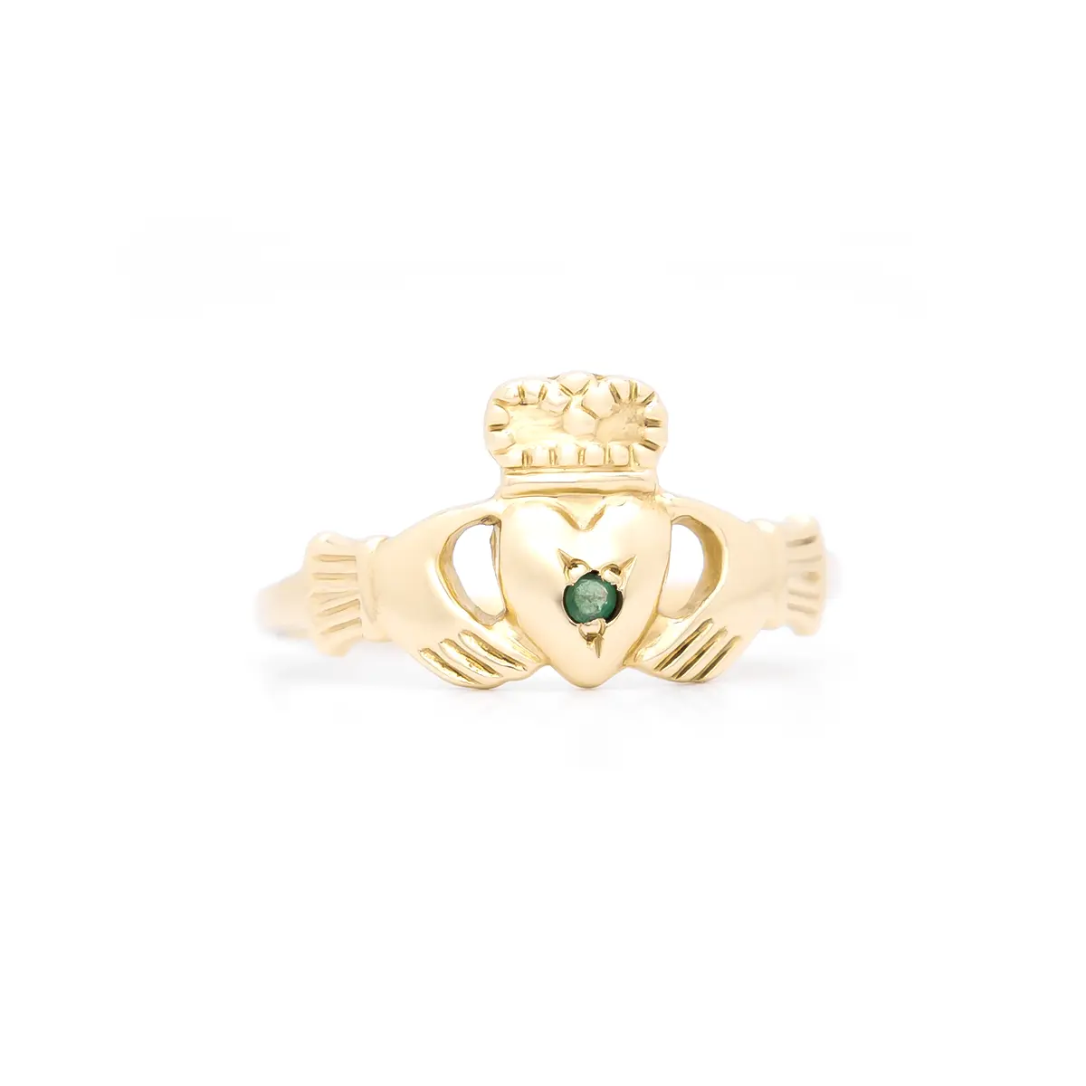 Ladies Gold Emerald Claddagh Ring Photo 5 