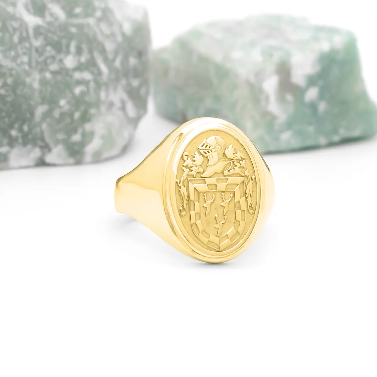 Ladies Gold Oval Family Crest Signet Ring Photo 1 