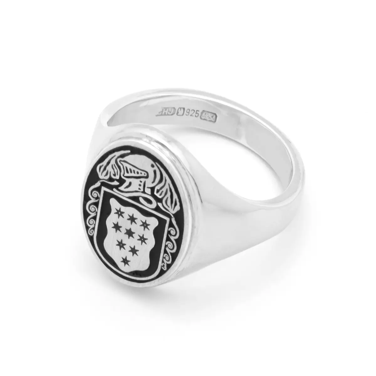 Ladies Oxidized Silver Oval Family Crest Signet Ring...