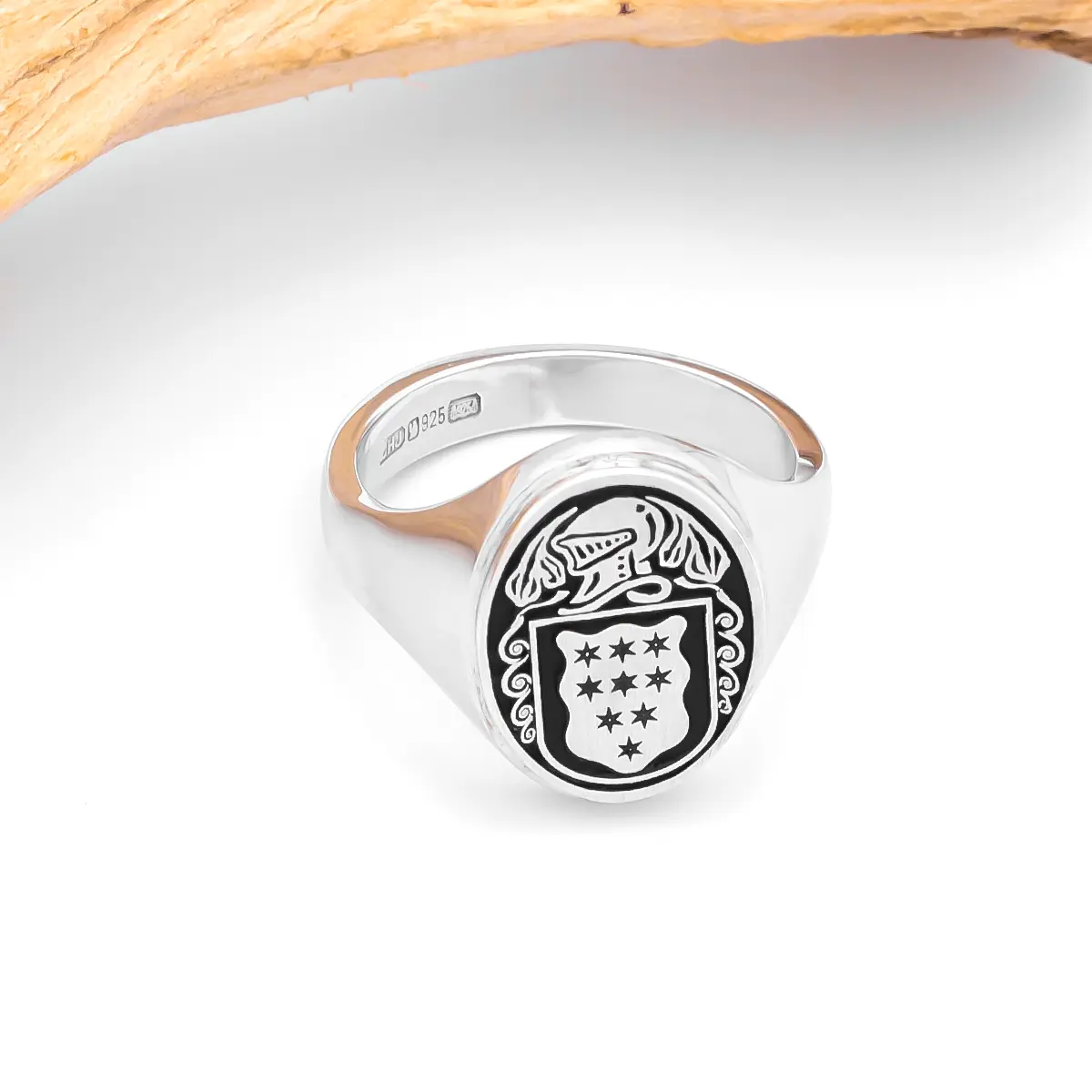 Ladies Oxidized Silver Oval Family Crest Signet Ring Photo 4 