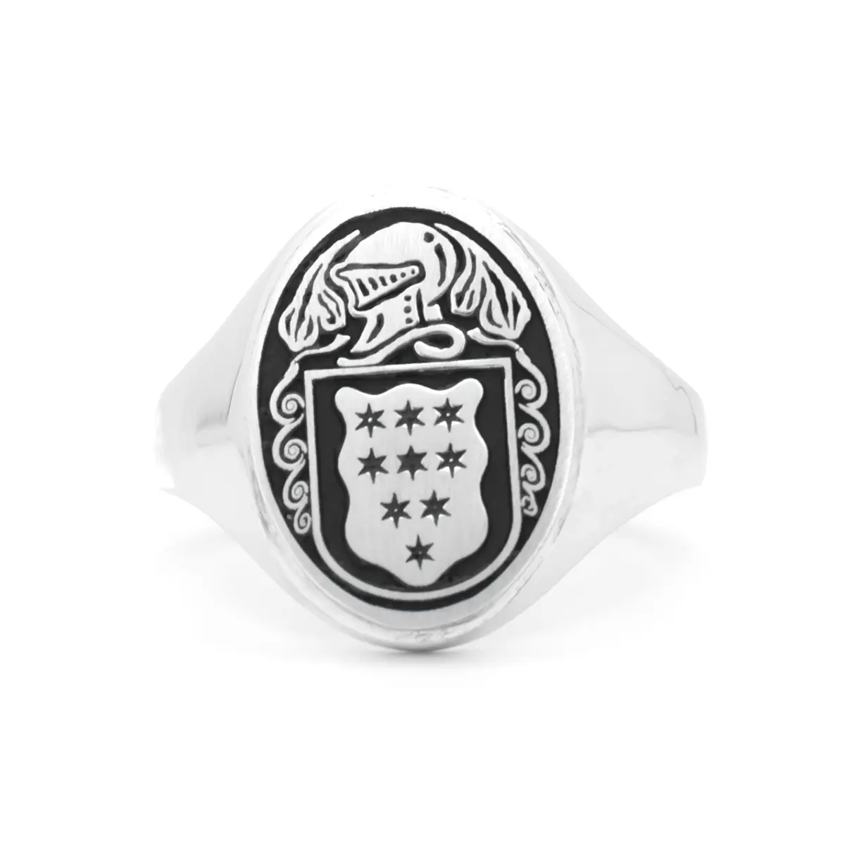 Ladies Oxidized Silver Oval Family Crest Signet Ring Photo 2 