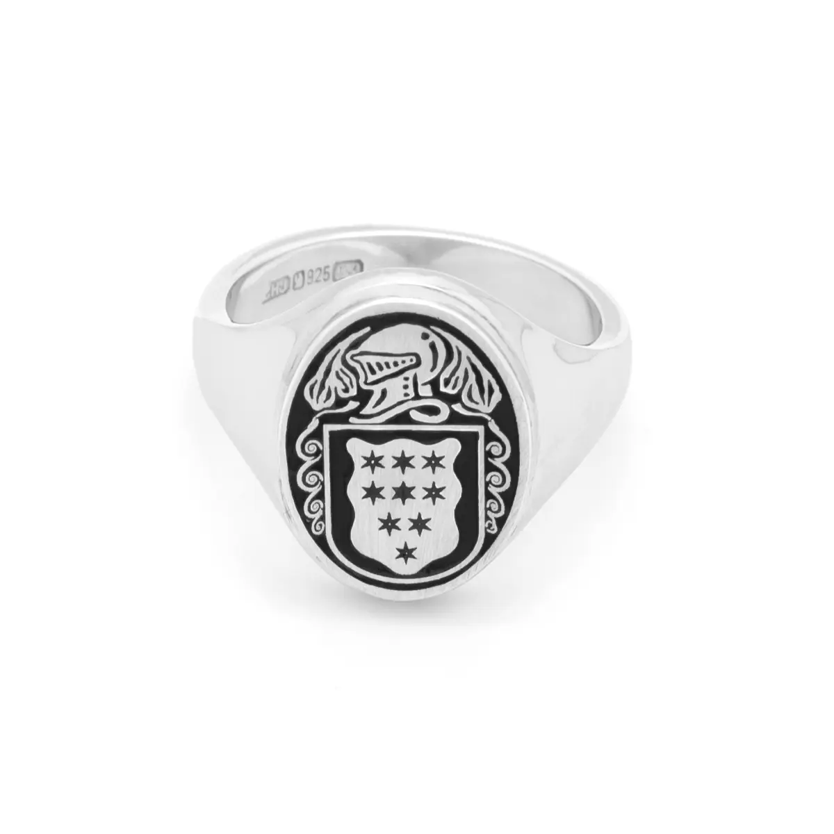 Ladies Oxidized Silver Oval Family Crest Signet Ring Photo 4 