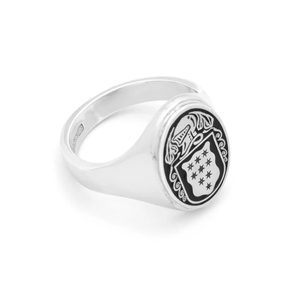 Ladies Oxidized Silver Oval Family Crest Signet Ring Photo 3 