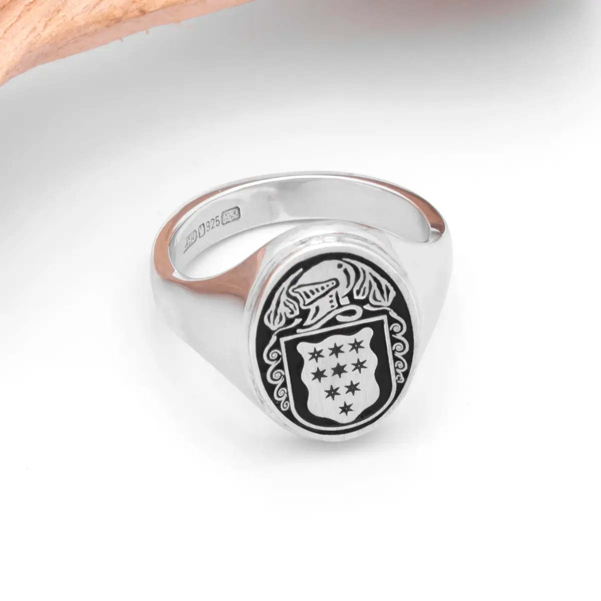 Ladies Oxidized Silver Oval Family Crest Signet Ring Photo 5 