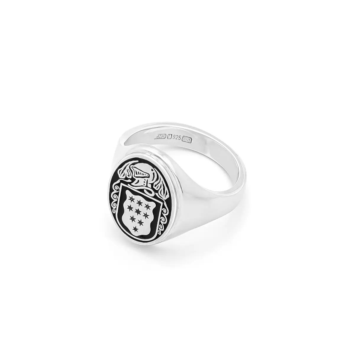 Ladies Oxidized Silver Oval Family Crest Signet Ring...