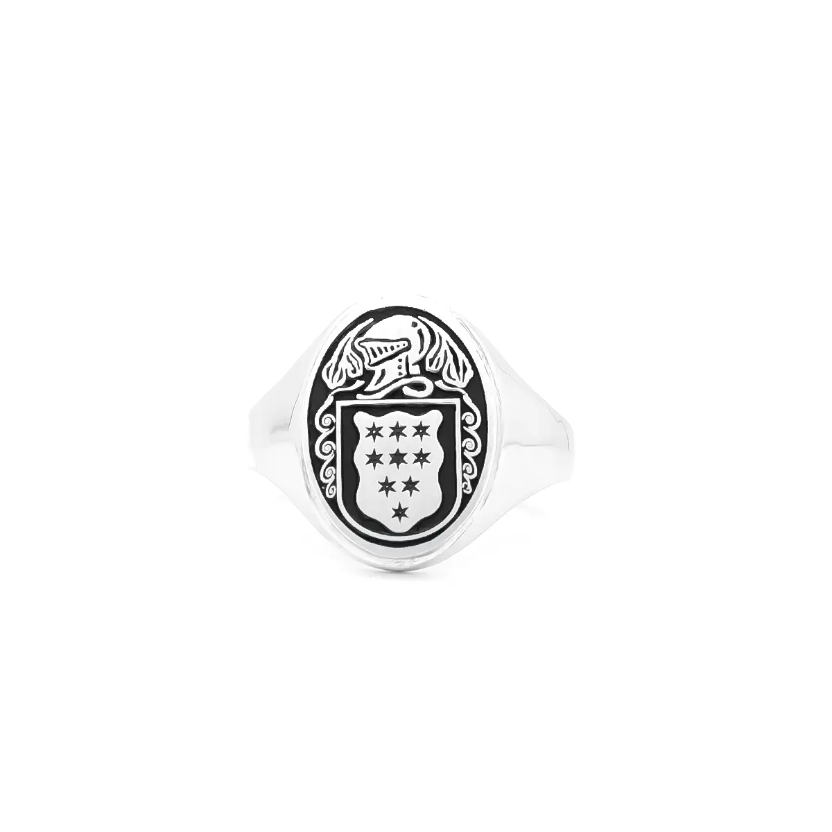 Ladies Oxidized Silver Oval Family Crest Signet Ring Photo 5 