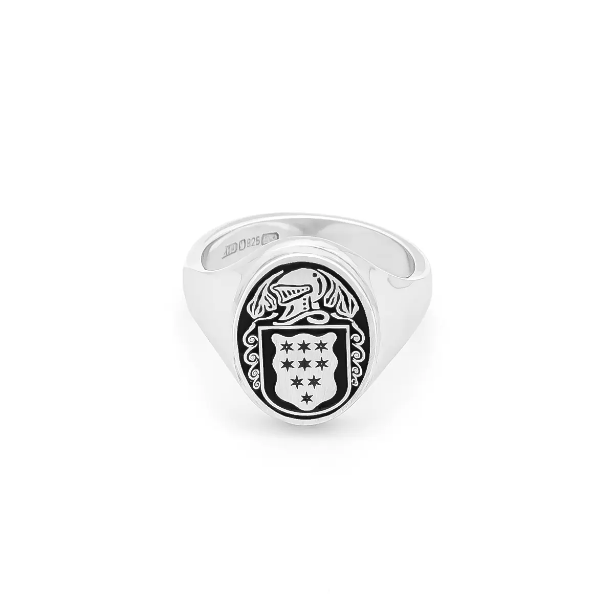 Ladies Oxidized Silver Oval Family Crest Signet Ring Photo 2 