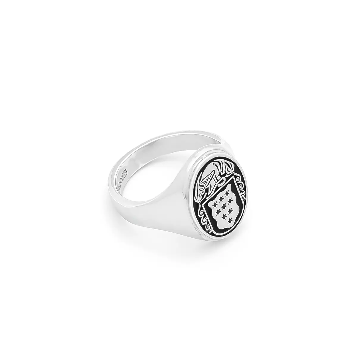 Ladies Oxidized Silver Oval Family Crest Signet Ring Photo 3 