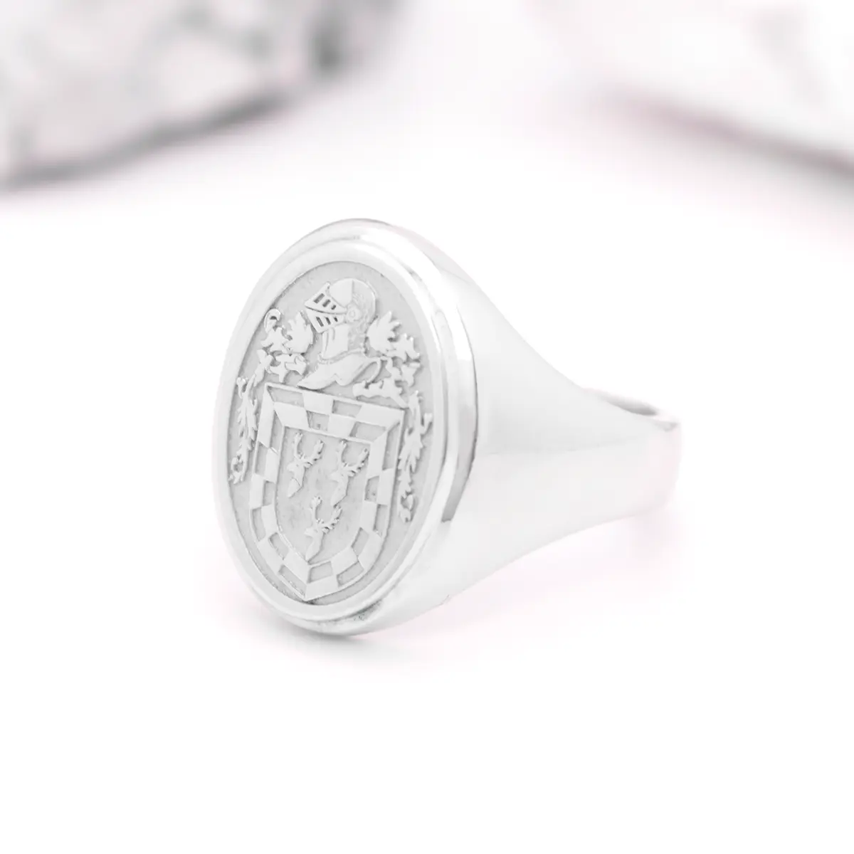 Ladies Silver Oval Family Crest Signet Ring Photo 2 