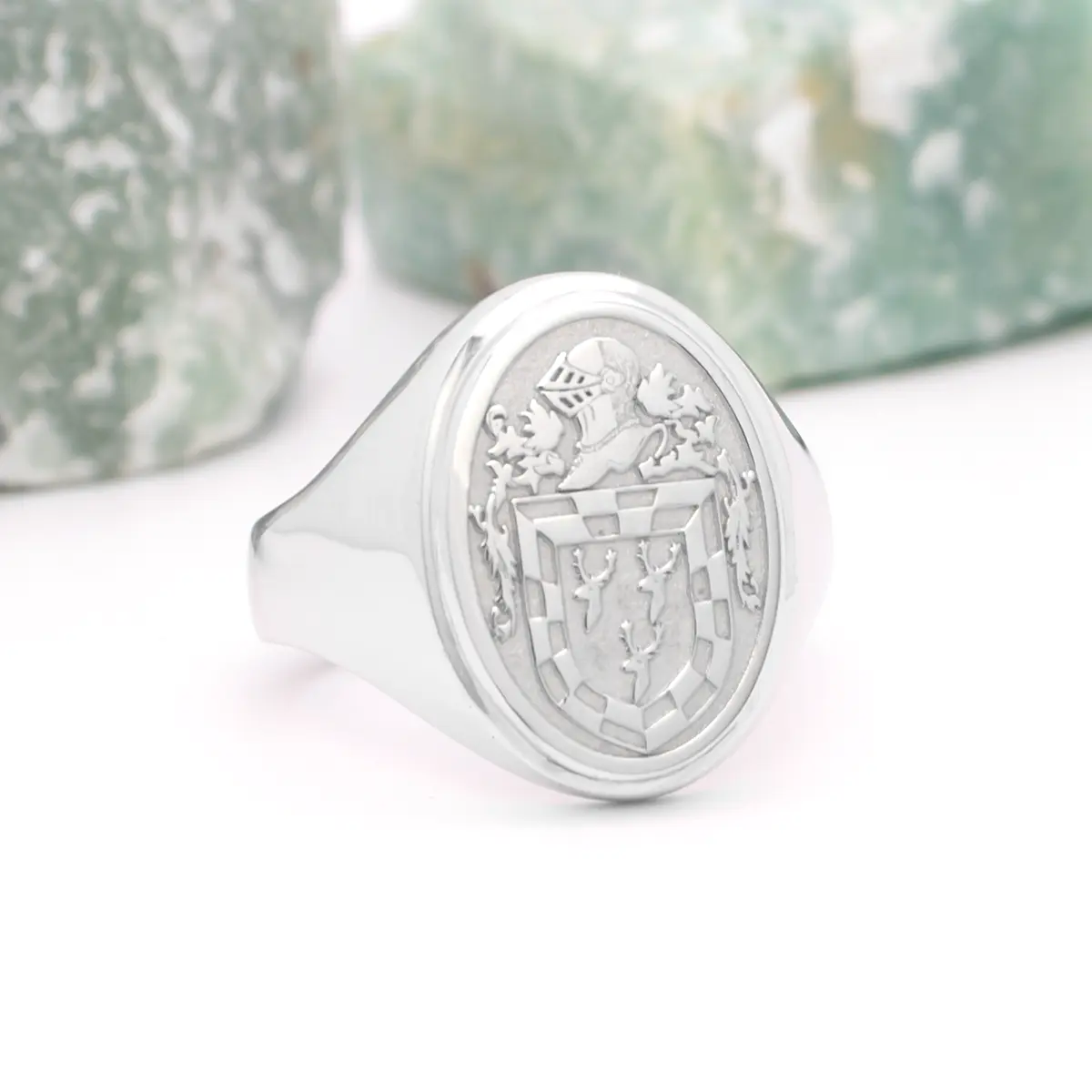 Ladies Silver Oval Family Crest Signet Ring Photo 1 