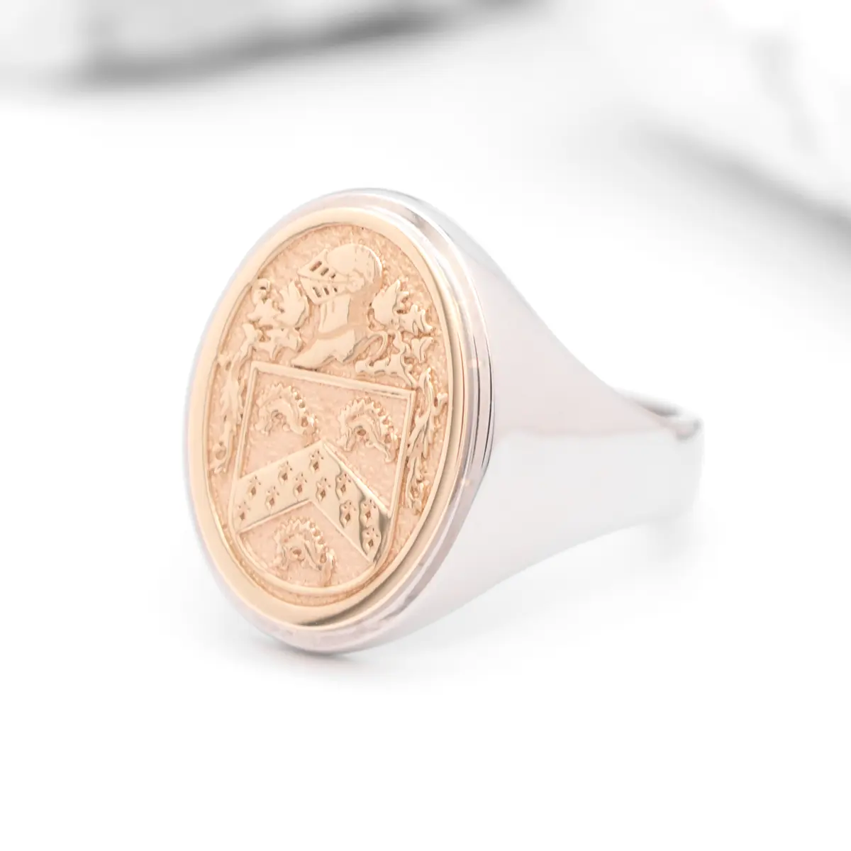 Ladies Two Tone Oval Family Crest Signet Ring Photo 1 