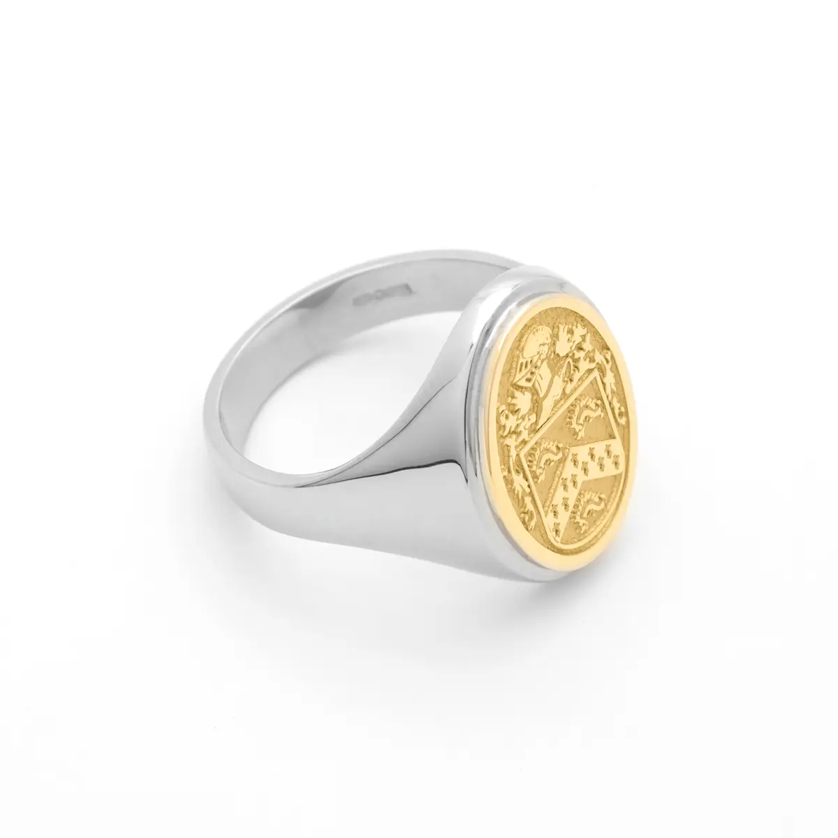 Ladies Two Tone Oval Family Crest Signet Ring Photo 4 