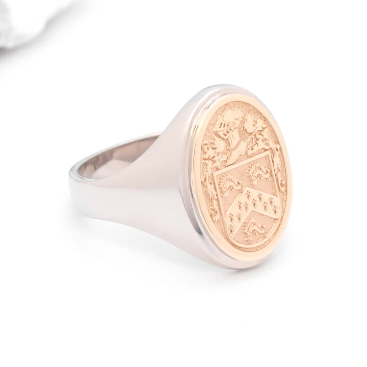 Ladies Two Tone Oval Family Crest Signet Ring Photo 2 