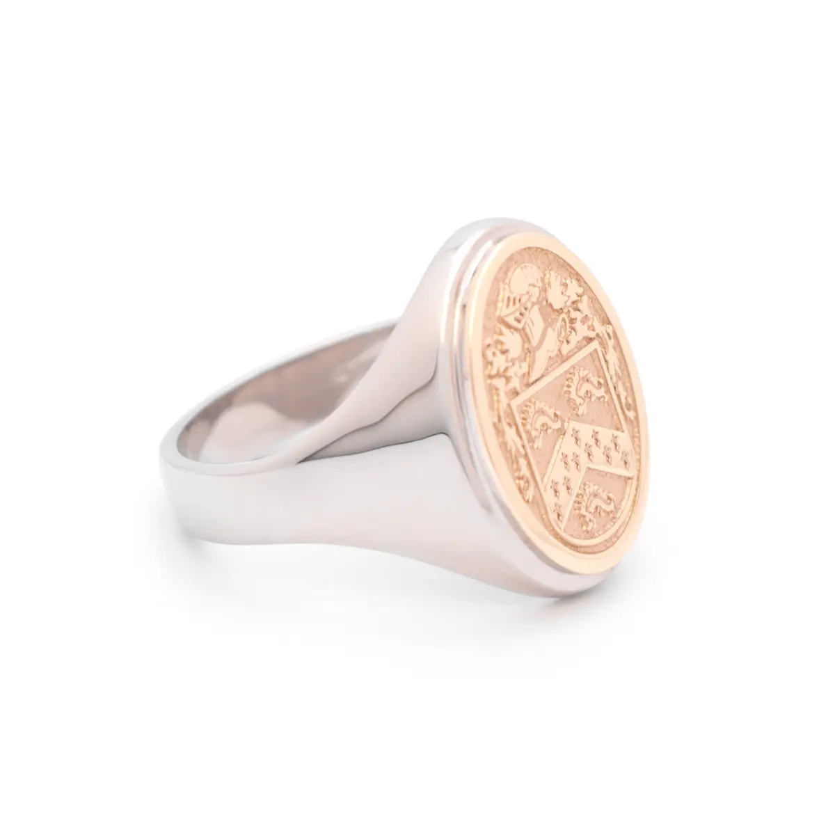 Ladies Two Tone Oval Family Crest Signet Ring Photo 4 