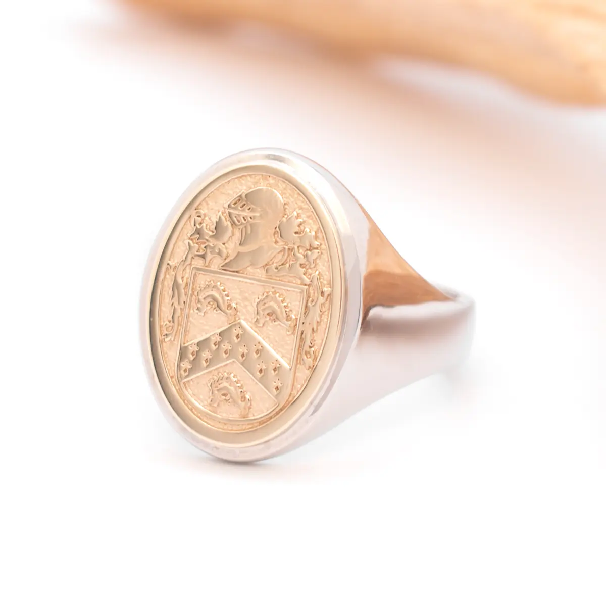 Ladies Two Tone Oval Family Crest Signet Ring Photo 3 