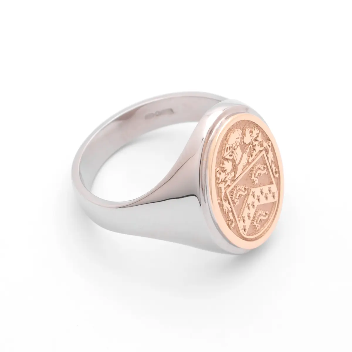 Ladies Two Tone Oval Family Crest Signet Ring Photo 5 