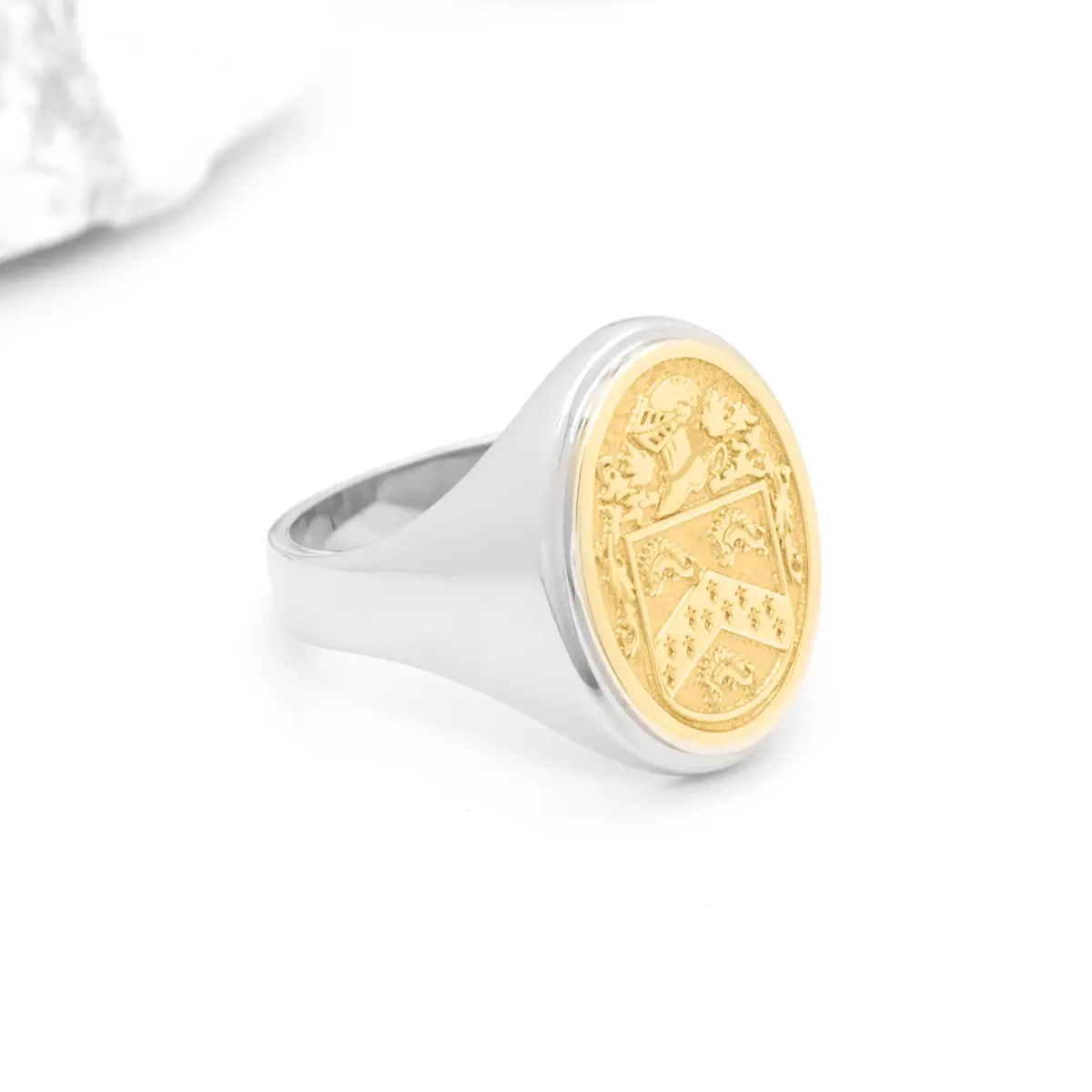 Ladies Two Tone Oval Family Crest Signet Ring Photo 2 