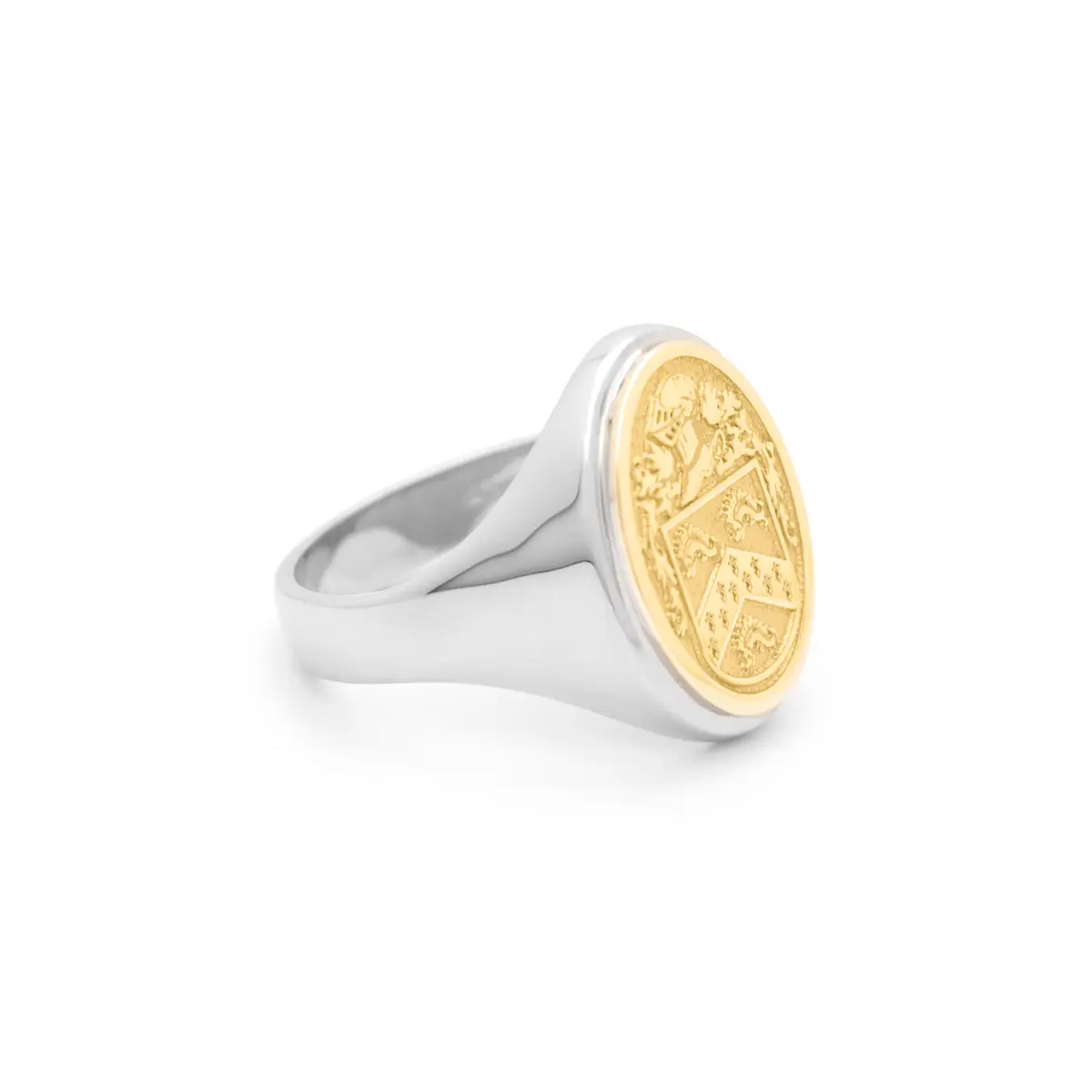 Ladies Two Tone Oval Family Crest Signet Ring Photo 5 