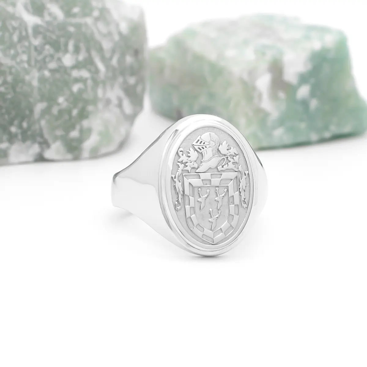 Ladies White Gold Oval Family Crest Signet Ring Photo 5 