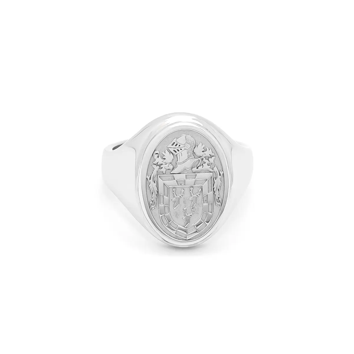 Ladies White Gold Oval Family Crest Signet Ring Photo 1 