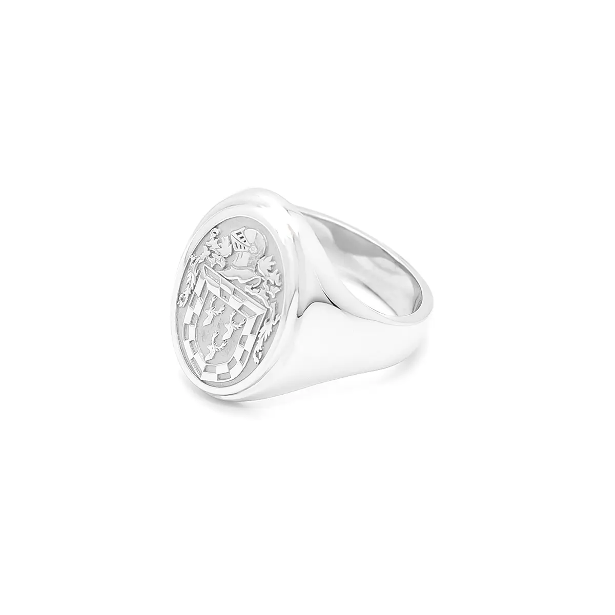 Ladies White Gold Oval Family Crest Signet Ring Photo 4 