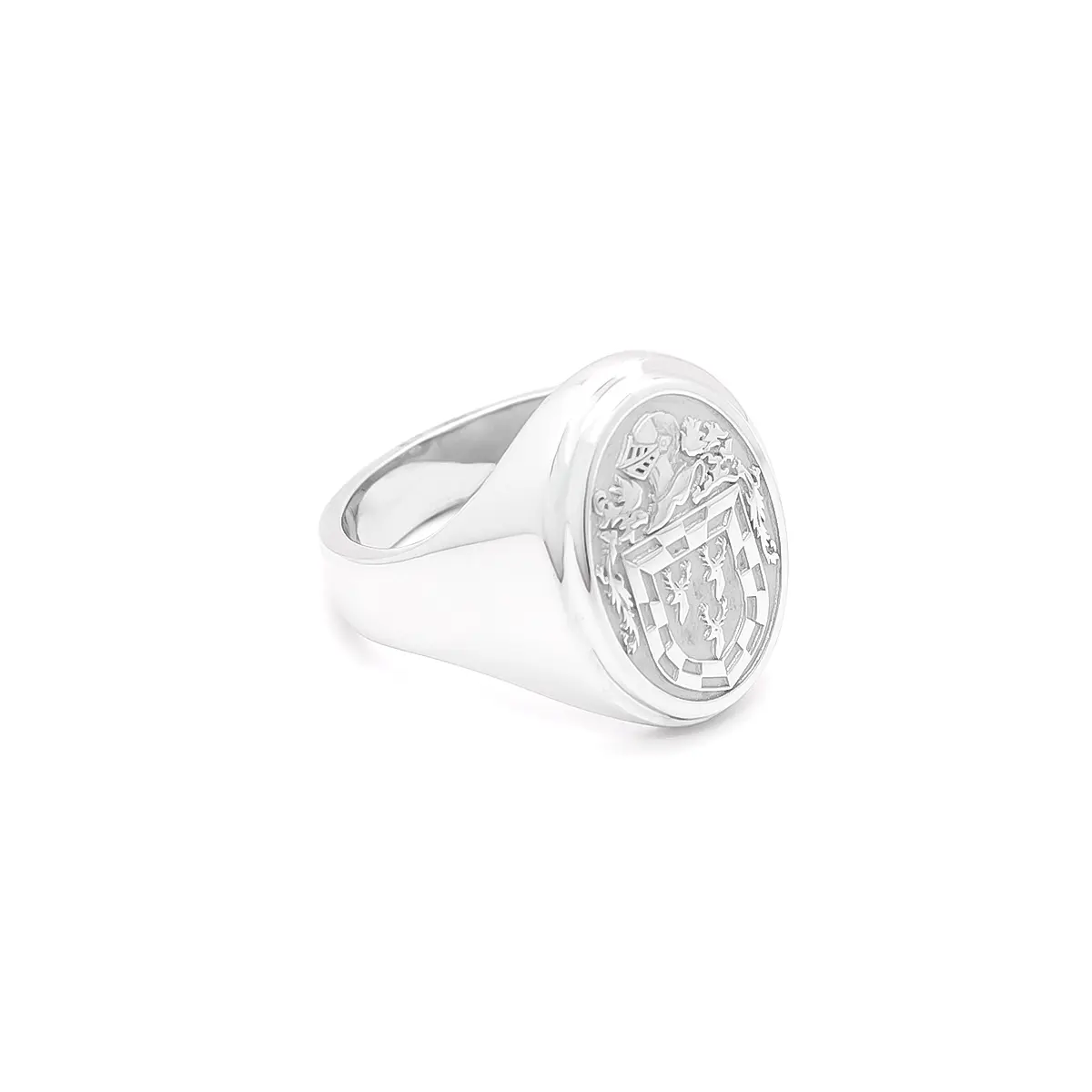 Ladies White Gold Oval Family Crest Signet Ring Photo 3 