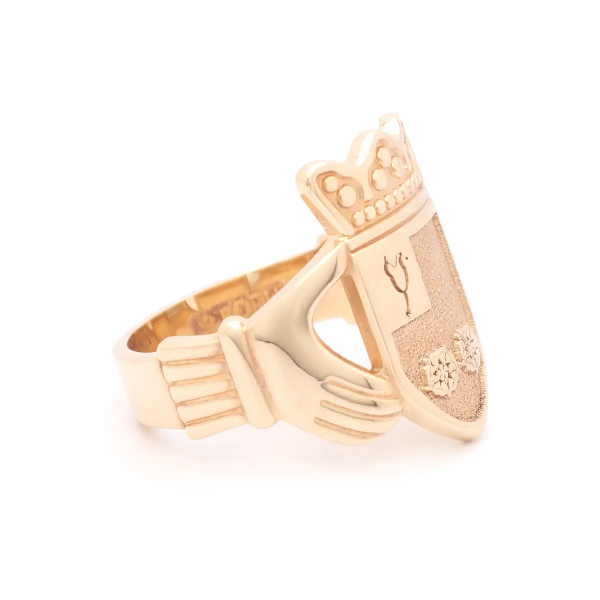 Mens Gold Claddagh Family Crest Ring Photo 4 