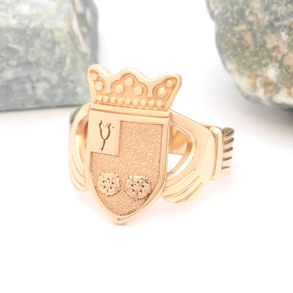 Mens Gold Claddagh Family Crest Ring Photo 1 